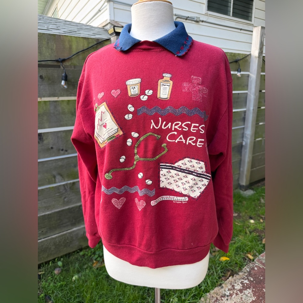 Vintage Nurse Nurse's Care Gopher Sport Retro Sweater Red Blue Hearts Sweatshirt